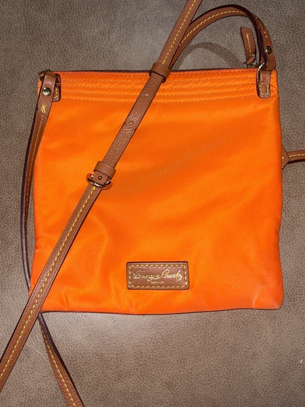 Dooney & Bourke Orange Nylon Crossbody with Brown Leather Trim